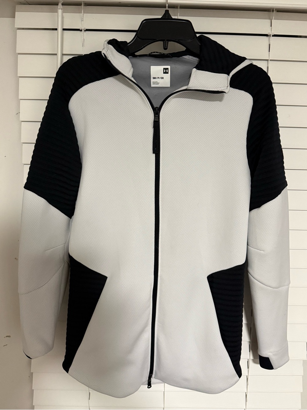 Under Armour White and Black Full Zip Hooded Bomber Jacket